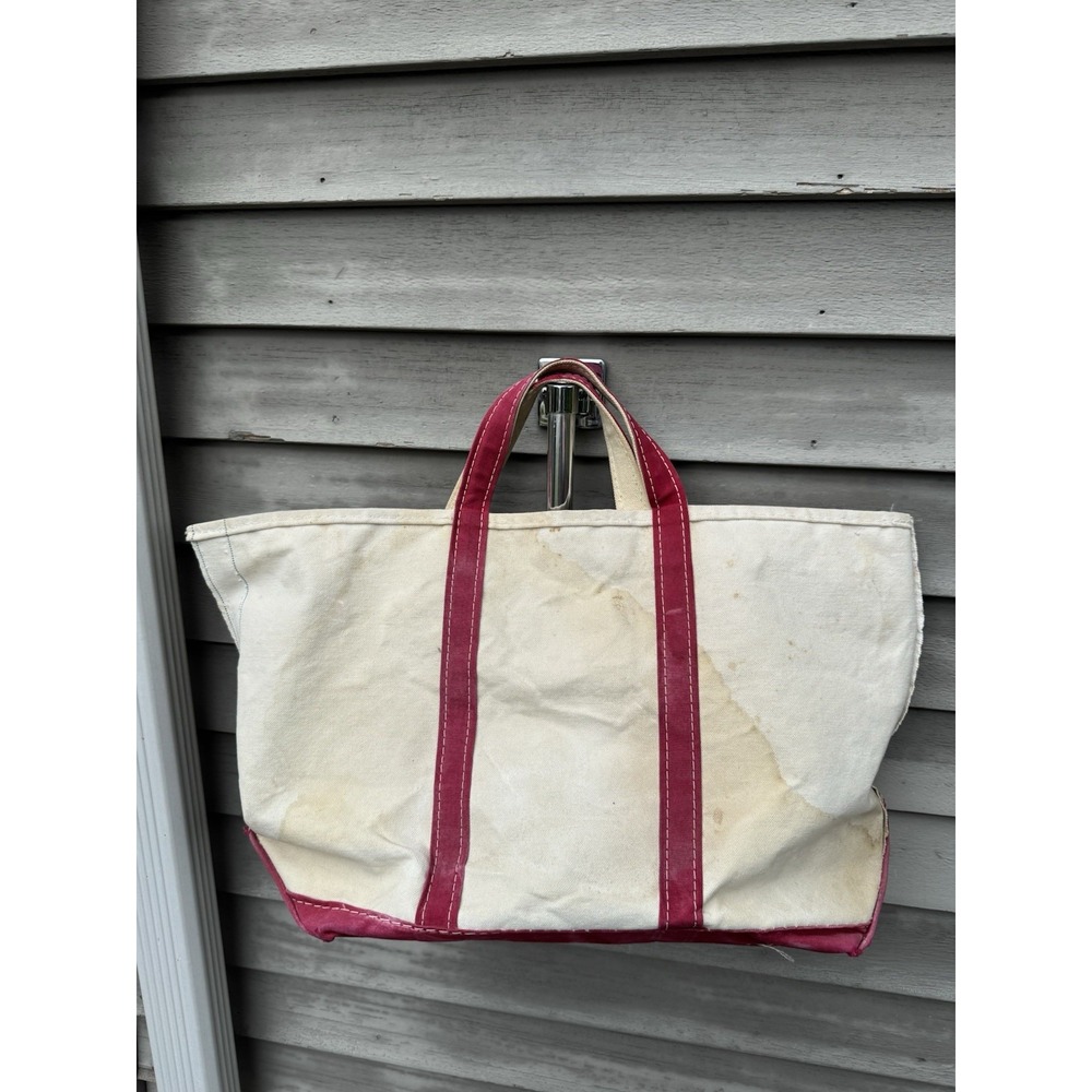 Vintage 80's LL Bean Boat Tote Large Canvas Bag‎ Red Freeport Maine Crinkle Tag